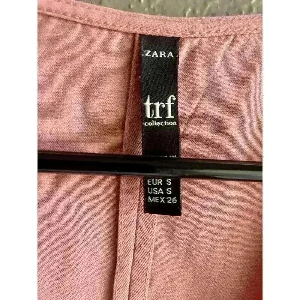 Zara TRF Collection Pink Salmon Ruffle‎ Sleeve Dress Women's Sz Small - Picture 4 of 8